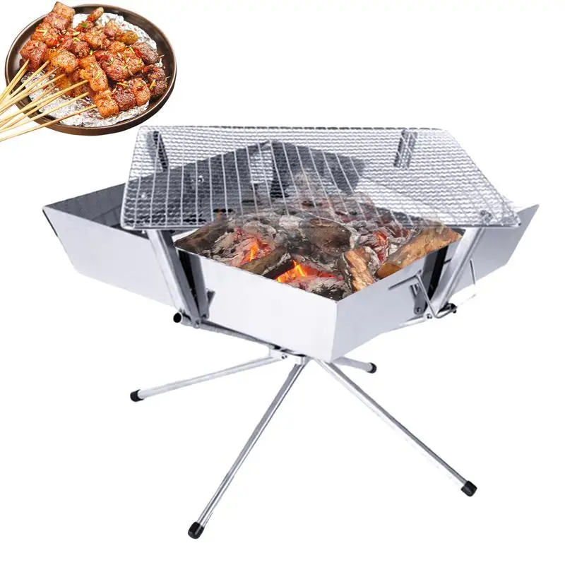 

Folding Barbecue Grill Heating Stoves Stainless Steel Camping Stove Outdoor BBQ Grill Portable Charcoal Grill Firewood Stove