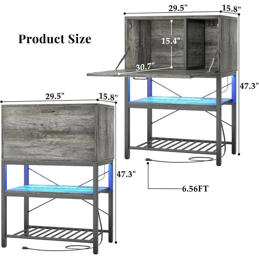 Flippable Bar Cabinet with LED & Power Outlets, 4-Tier Home Bar with Flippable Door, Tall Liquor Cabinet with Glass Holde