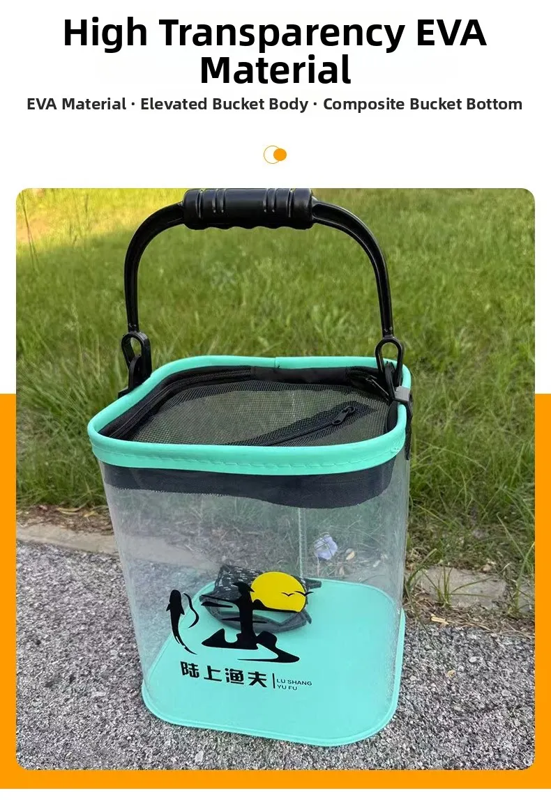 Zusammenklappbarer Transparenter Angeleimer mit 6m Seil & Anti-Sprung-Netz, Robuster Tragbarer Lebendfischbehälter, Outdoor Mini-Fischaufbewahrung – Detail 2