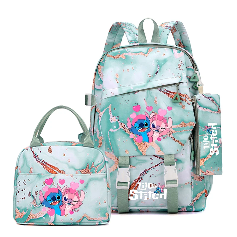 

Disney Lilo Stitch Colorful Backpack 3Pcs/Set for Women Casual School Bags with Lunch Bag Girl Boy Student Teenager Rucksack