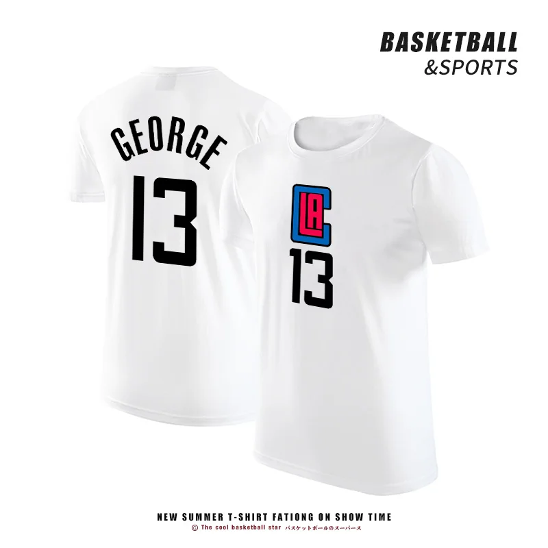 2024 Summer Paul George Basketball Short Sleeve T-Shirt Men\'s Clippers No. 13 PG Sports and Leisure Cotton T-Shirt Jerseys