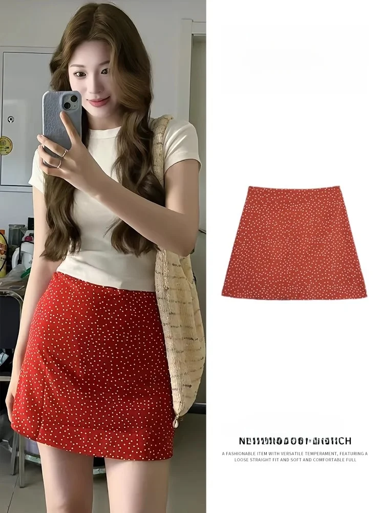 

Dopne Dot ter Skirt Women's High Waist Slimming Red A-Line Bodycon ort Skirt Spring Autumn New Arrival Ci Commute