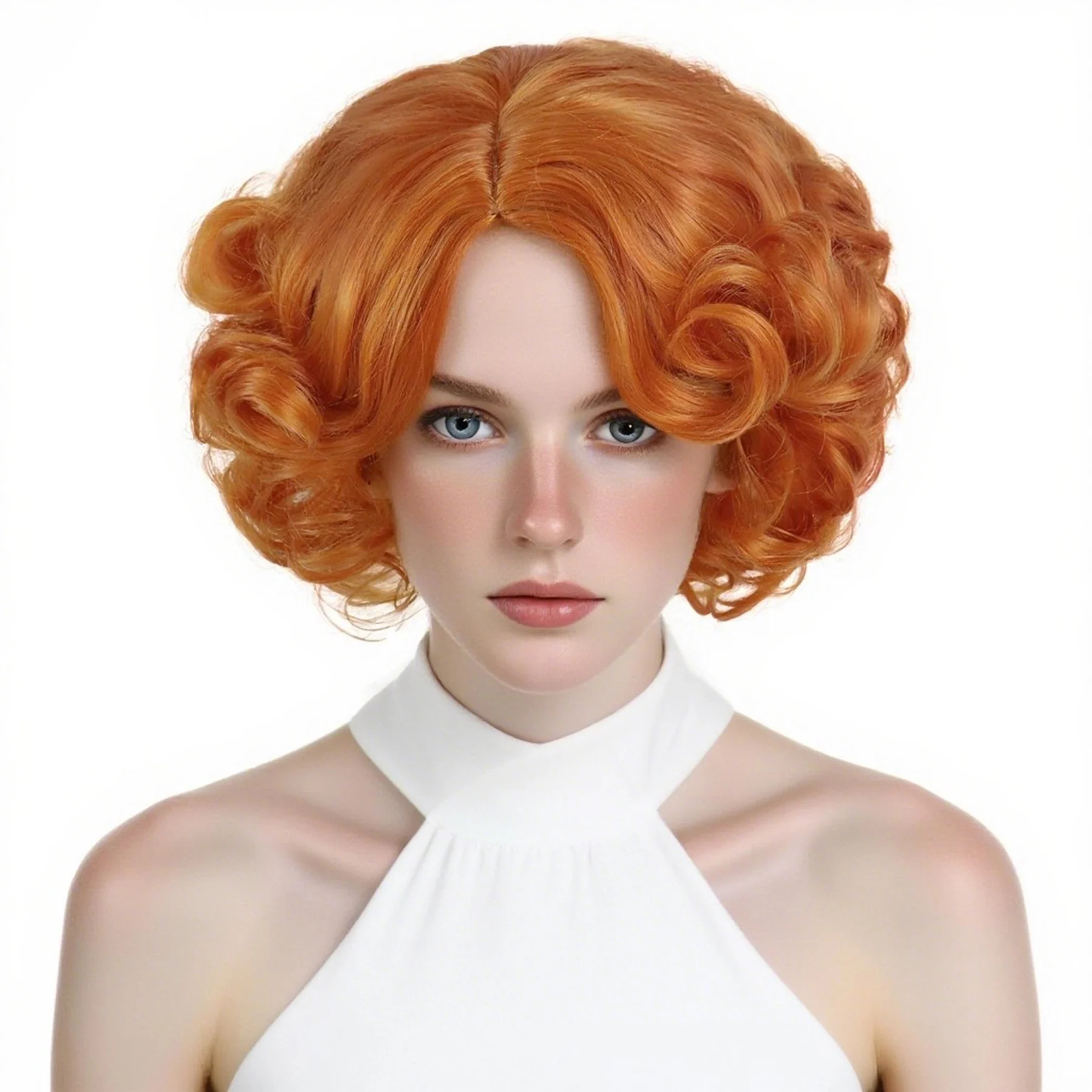 

GNIMEGIL Synthetic Short Wig for Women Orange Curly Bob Wig Side Paring Hairstyle Cosplay Halloween Carnival Party Women's Wig