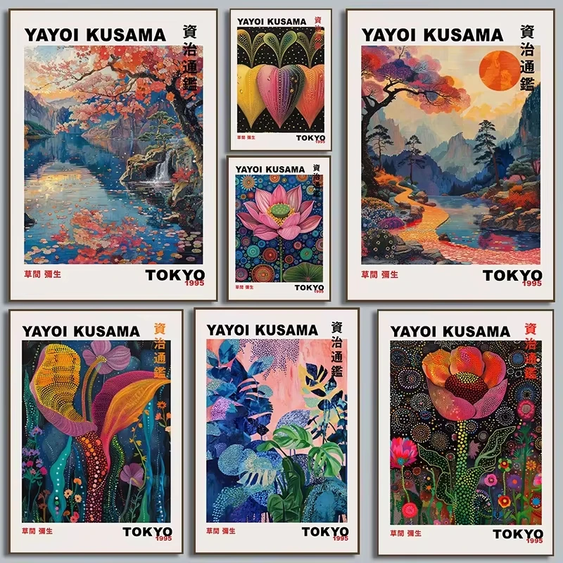 5D DIY Diamant-Malerei-Set Yayoi Kusama Polka Dot Kunst Vollflächiges Strass-Mosaik Wanddekoration Geschenk für Erwachsene