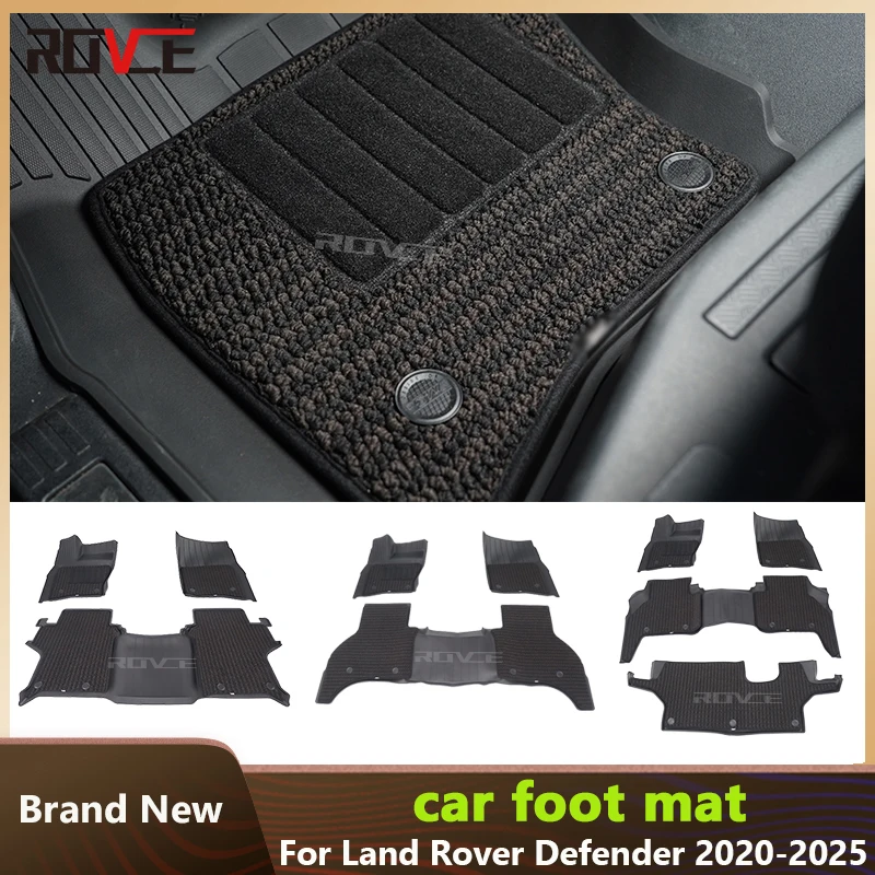 

ROVCE Car TPE Foot Mat Waterproof Rubber Foot Pad Mats For Land Rover Defender 90 110 130 2020-2025 Car-styling Accessories