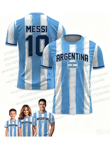 Summer Fashion GPT New Messi Graffiti Fan Sports T-shirt Daily Match Training Comfortable Parent-child Argentina Football Jersey