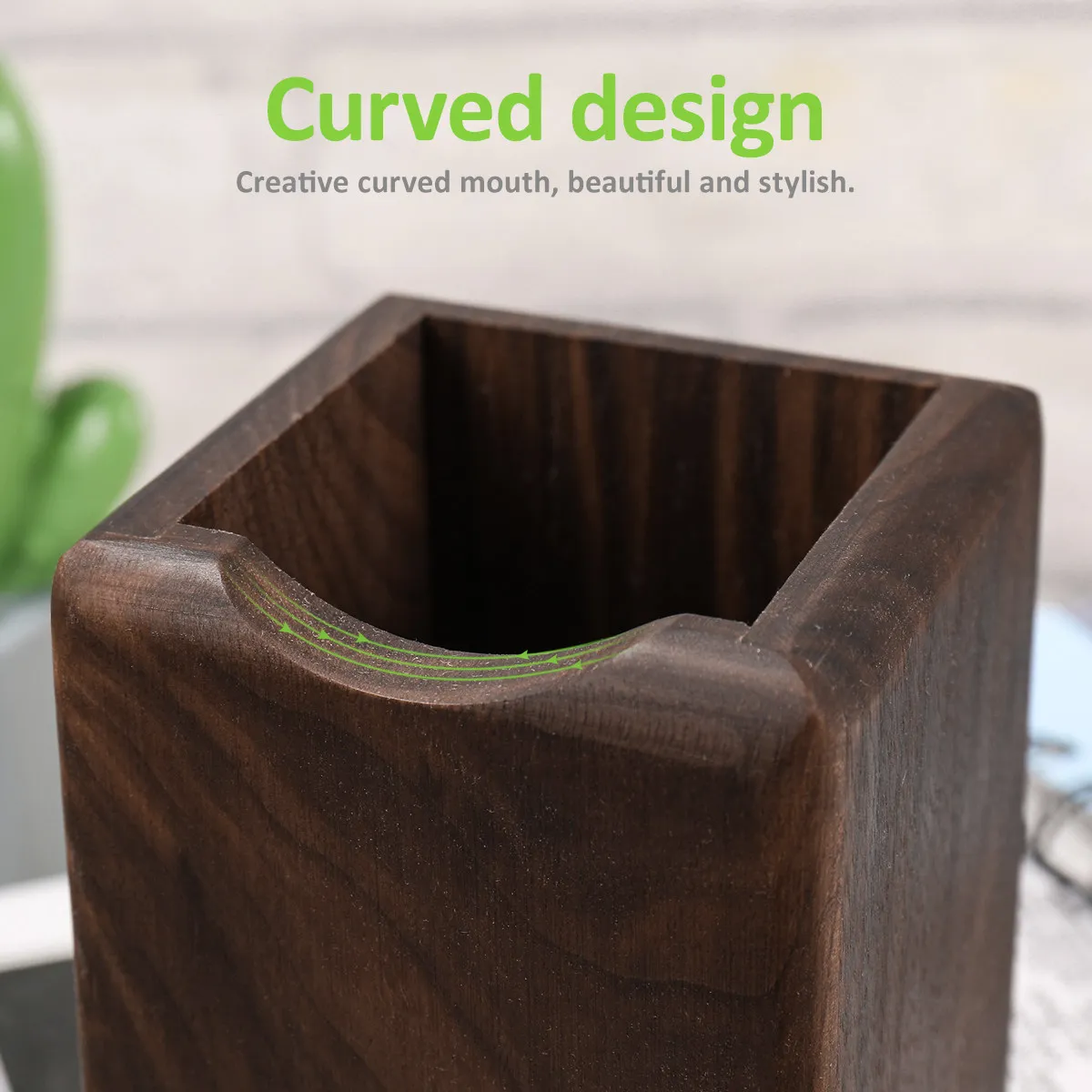 Black Walnut Wood Pen Holder Sturdy Eco Friendly Desk Organizer for Pens Pencils Makeup Brushes Chopsticks Clean Tidy Workspace