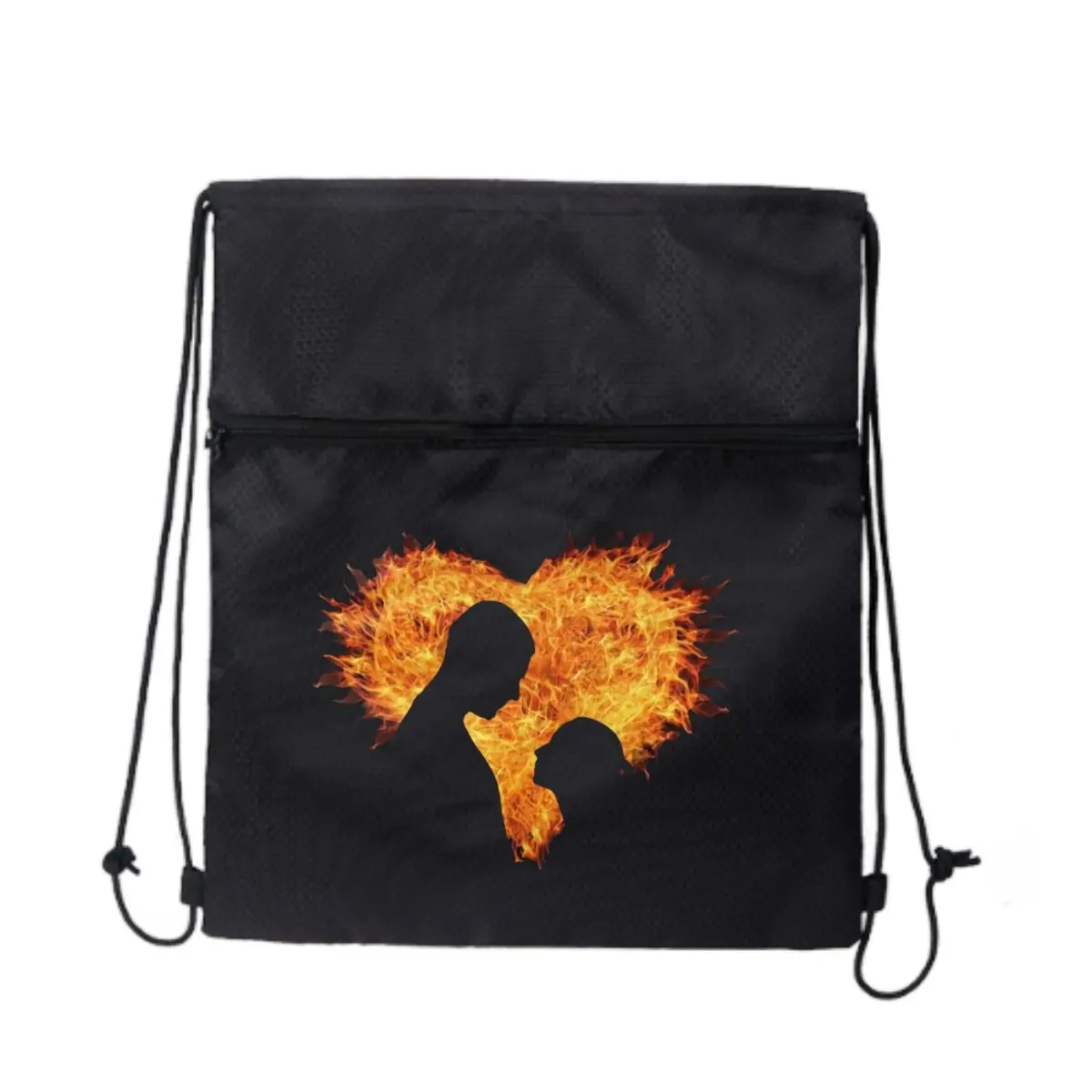

Черная минималистичная уличная сумка на молнии с пламенным сердцем и художественным дизайном