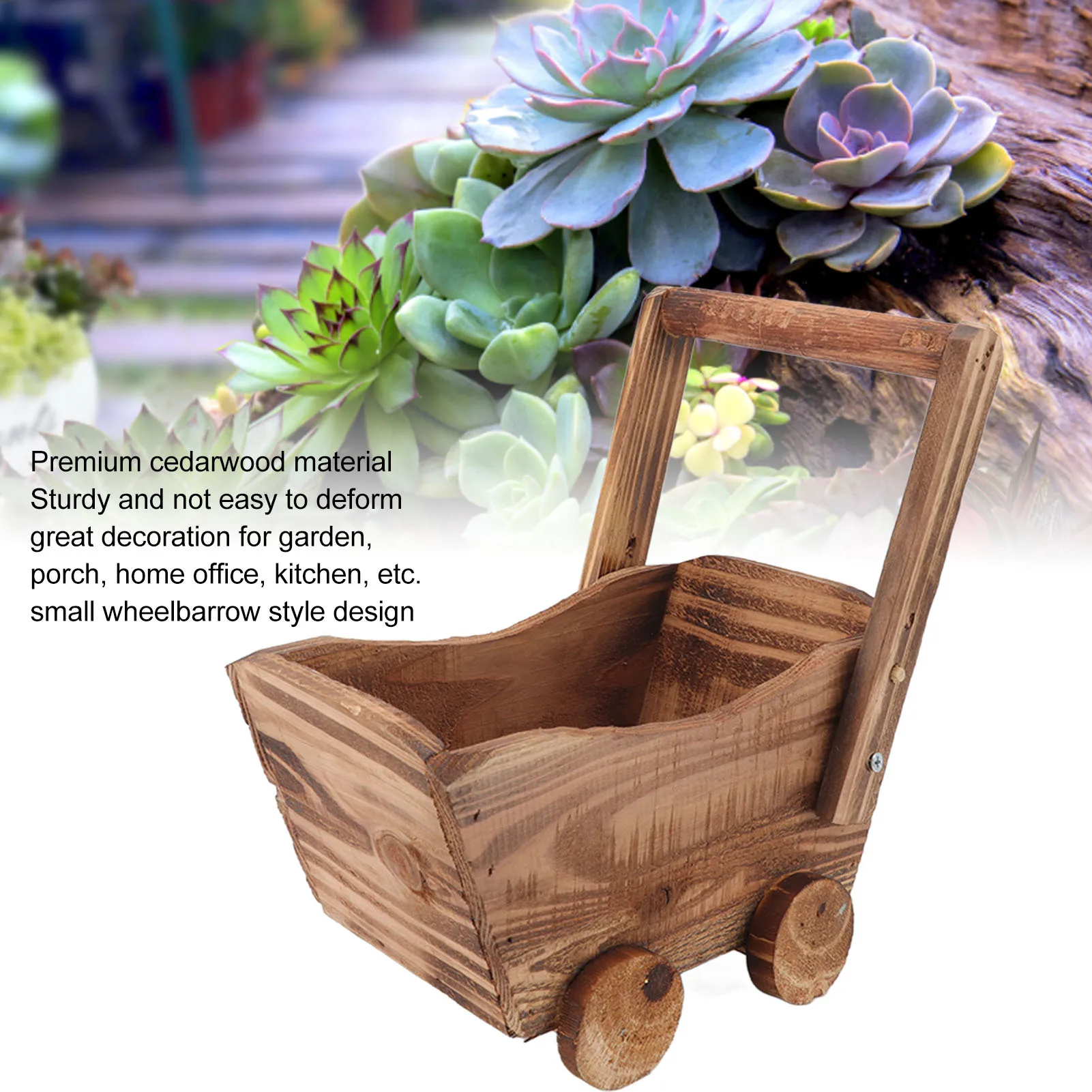 Flower Pot Wooden Cart Sturdy Durable Wooden Wheelbarrow Design Multifunction Indoor Plant Stand for Succulent Flower