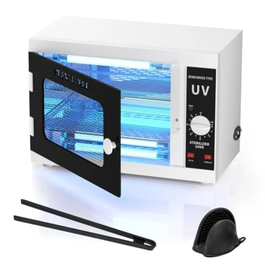 

12L Nail Tools Cleaning Machine Professional Dual Lamps System Cabinet with Digital Timer for Salon Spa Beauty Barber Home Meta