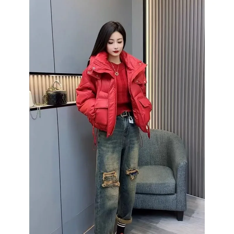 

New Long-sleeved Hooded Double-pocket Fashionable Versatile Women's Clothing Down Jacket with A Laid-back and Loose Style Parkas