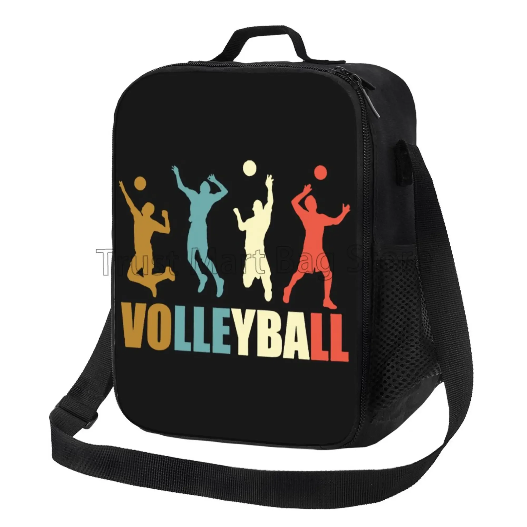 Vintage Retro Volleyball Tri Blend Insulated Lunch Bag Reusable Portable Thermal Bento with Adjustable Strap for Picnic Travel