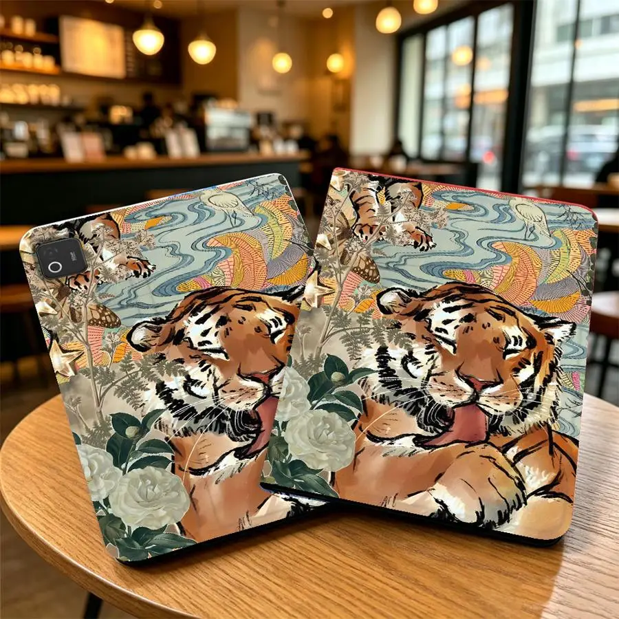 With Pencil Holder Case for Xiaomi Pad 6s Pro 7 Ultra Redmi Pad SE K Pad 8.8 9.7 12.4 Inch Pad 5 6 7 8 Pro Retro Tiger Painting