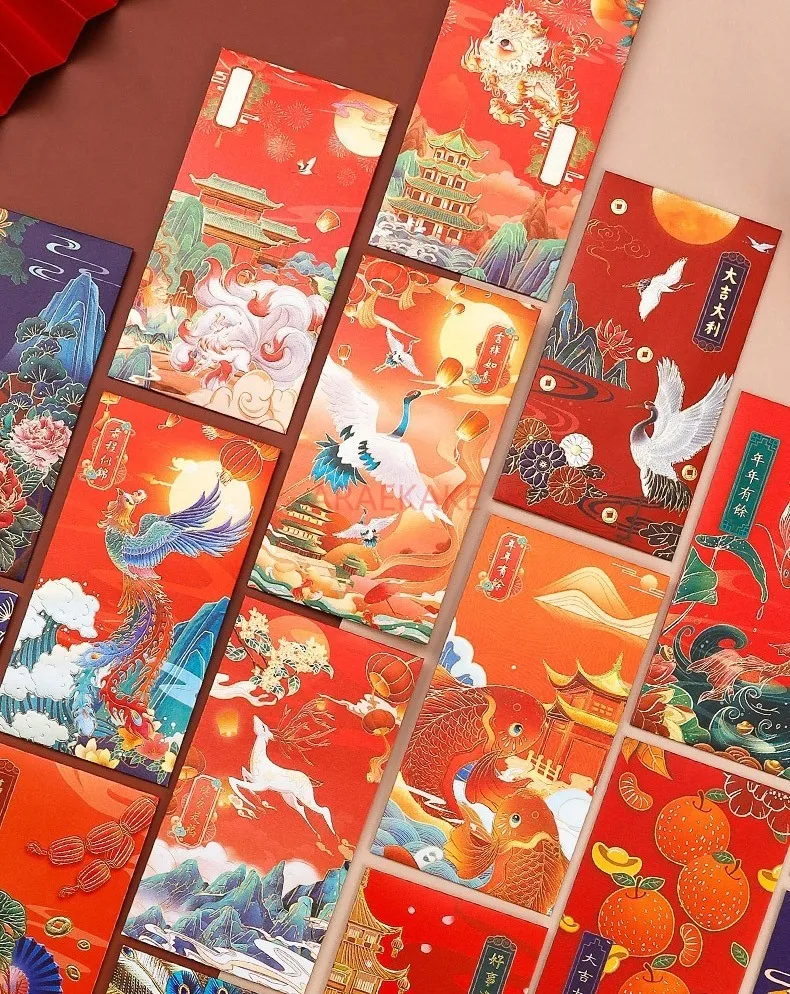 12 Stuks Nieuwe Chinese Stijl Rode Envelop Tas Universele Rode Envelop, Bruiloft Rode Envelop Cadeau Gouden Tas