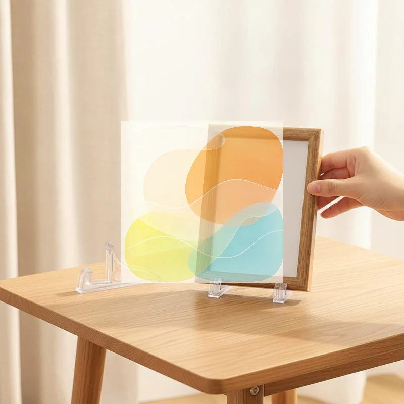 2Pcs Plastic Photo Frame Easel Stand, Clear/Black Multi-Tabletop Holder for Pictures, Mobile Phone Home Office Display