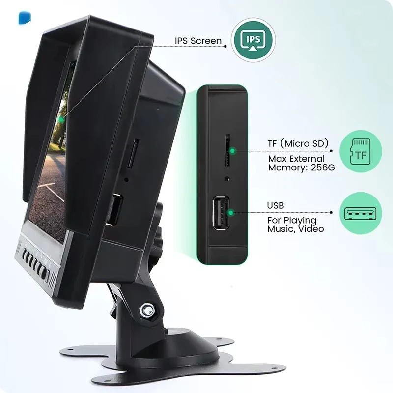 7 Inch 2-Channel DVR IP68 Reverse Camera 1080P AHD Parking Monitoring System TF Card Recorder 2 PCS Driving Monitor for Trucks