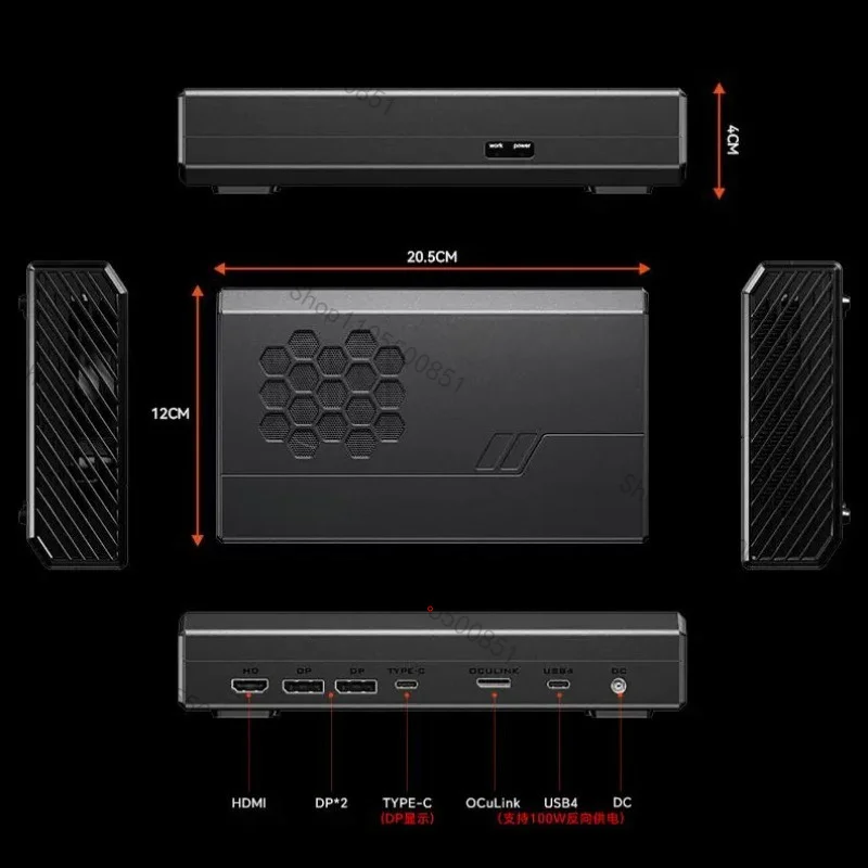 AOOSTAR EGPU Graphics Card RX 7600XT 8GB GDDR6 RDNA3 Architecture 2300MHz OCulink PCI4.0x4 USB4 240W PC Power Supply