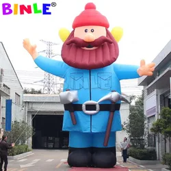 Customized huge blue inflatable Mountain Man cartoon model character with pick and canteen for advertising