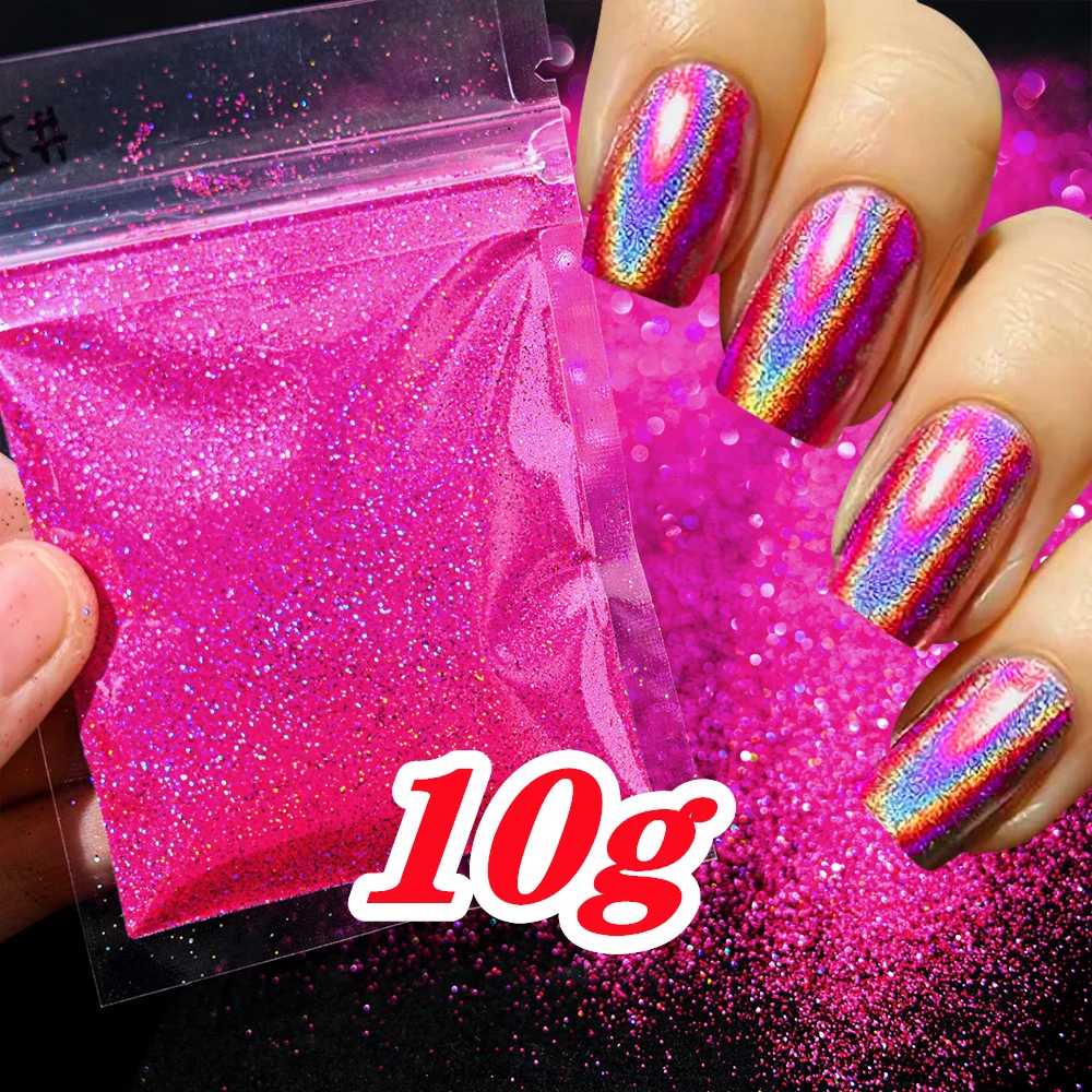 Laser holografischer Regenbogen-Nagelglitzer, 0,2 mm, glitzernde Nägel, Glitzerpulver, 10 g/5 g, schillernder Glitzerstaub, DIY-Nagelkunst-Dekoration