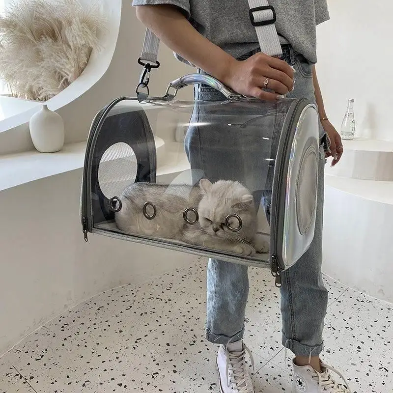 

Transparent Bag Portable Pet Carrier Outdoor Spacecrt Design Breathable Car Travel Cage Handbag Diagonal Bag
