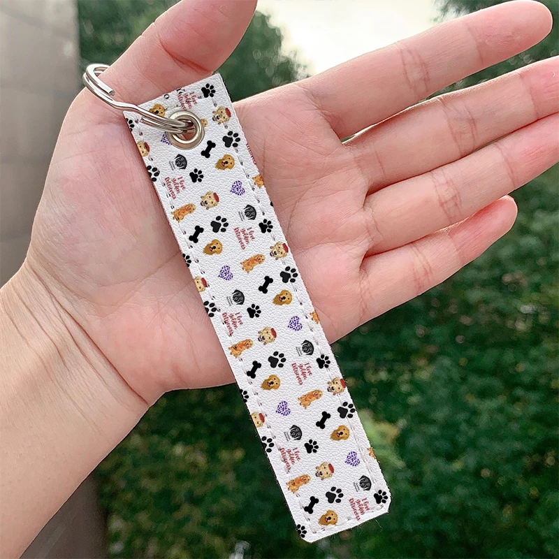 Golden Retriever Dog Leather Keychain Strap Compact Keyrings Hanging Holder Bag Car Wallet Trinket Keychain Hanging Decoration
