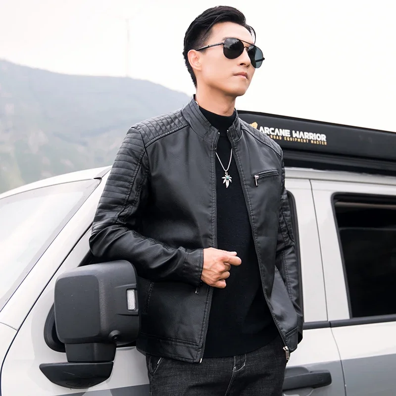 

Men Fashion Leather Jacket Streetwear Male 2023 Men Leather Suit Jacket Men Slim Fit Blazer Coat Outerwear Casual Biker Jackets