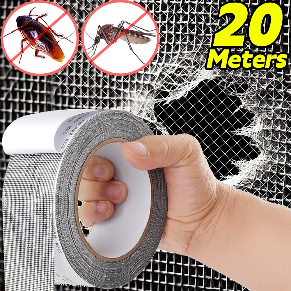 Cinta de reparación de mosquiteras de 2/20M, adhesivo fuerte, parche de reparación de redes, cinta antiinsectos, malla antimosquitos, cubre agujeros rotos, pegamento de reparación.