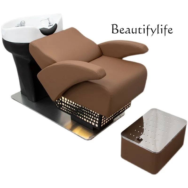 

Hair flush bed Barber shop ceramic basin Hair salon special stainless steel Japanese semi-reclining shampoo bed