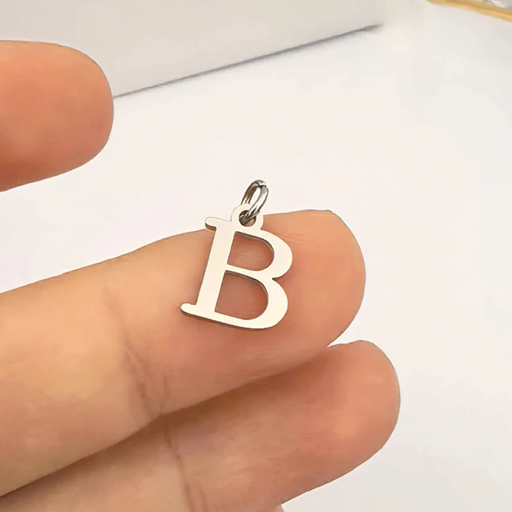 9*12mm Initial Alphabet Letters Charm Pendant Necklace Bracelet Choker Stainless steel Smooth DIY Silver Color Wholesale Custom
