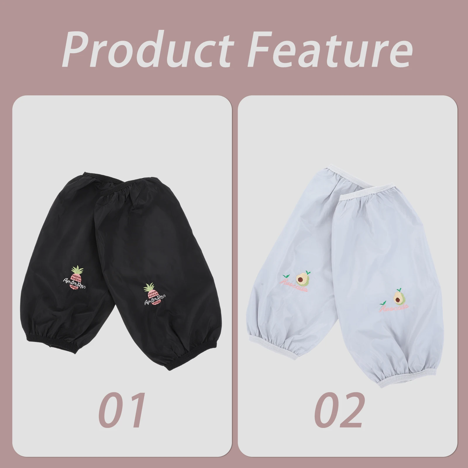 

2 Pairs Waterproof Kitchen Sleeves Long Oil proof Anti fouling Polyester Cartoon Practical cherry Cactus