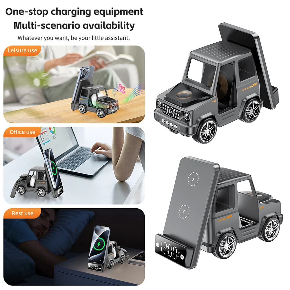 Car Shape 6 In 1 Wireless Charging Stand Multifunctional Wireless Desktop Fast Charging Stand Great Present Idea