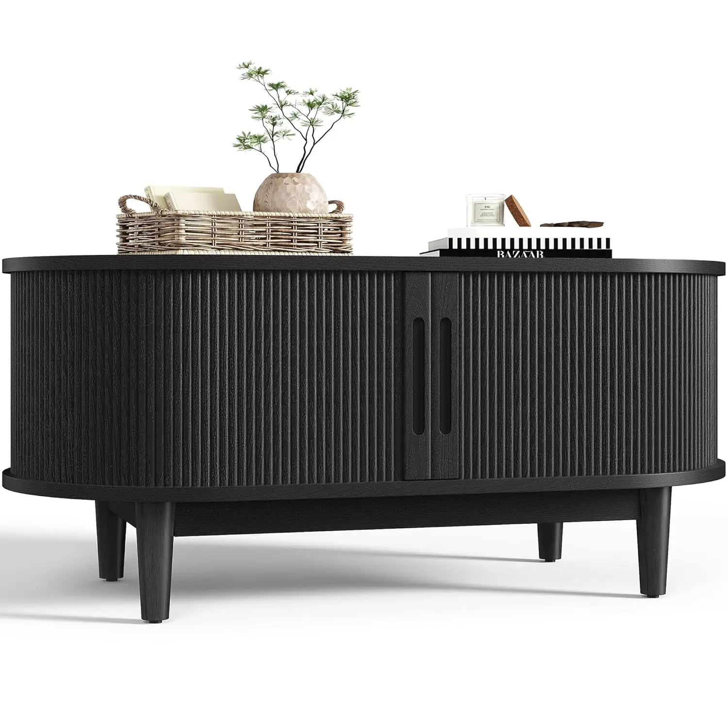 

Круглый журнальный столик, 31,5 дюйма, с раздвижной тумбой-дверцей, рифленый, с отделением для хранения, средний, на заказ