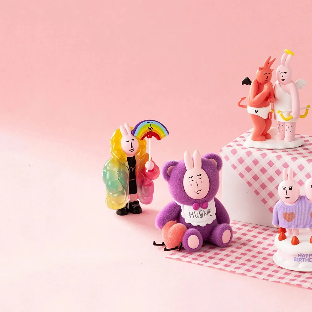 الوردي أرنب صندوق أعمى دمية مضحك يدوية الصنع ميمي الحلي مجردة أرنب العصرية العصرية صندوق أعمى اللعب سلسلة المزاج الجميل