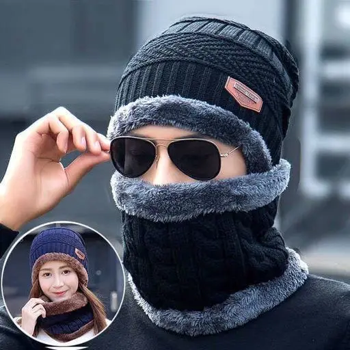 Hat: Men\'s Winter Knitted Woolen Hat With Pile Thickened Warmth And Cold Cycling Women\'s Cotton Hat