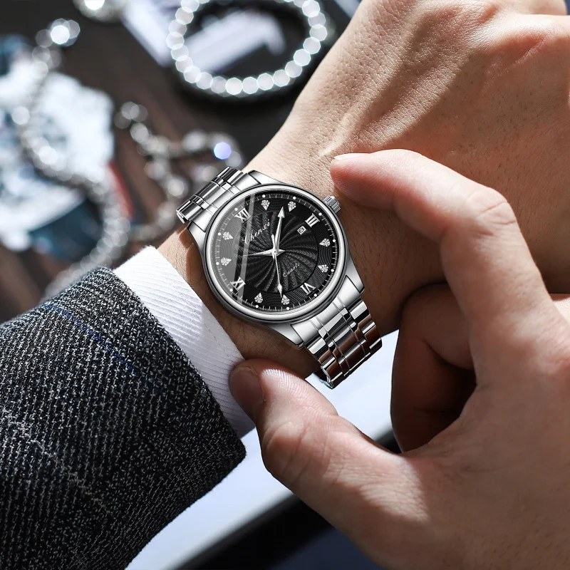 CHENXI 012 Reloj de cuarzo para hombre Reloj de pulsera simple de moda Calendario Luminoso Resistente al agua Relojes de negocios de acero inoxidable para hombres