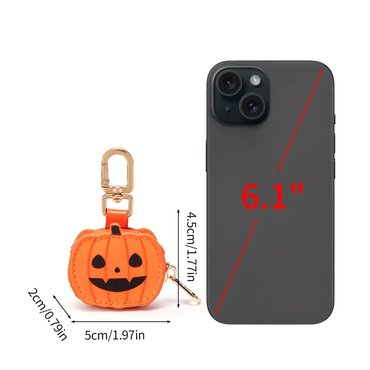 Orange Pumpkin‑Face Keyring Pouch, Zipper Storage Pouch , Coins & Small Accessories, Halloween Hanging Ornament for Backpack