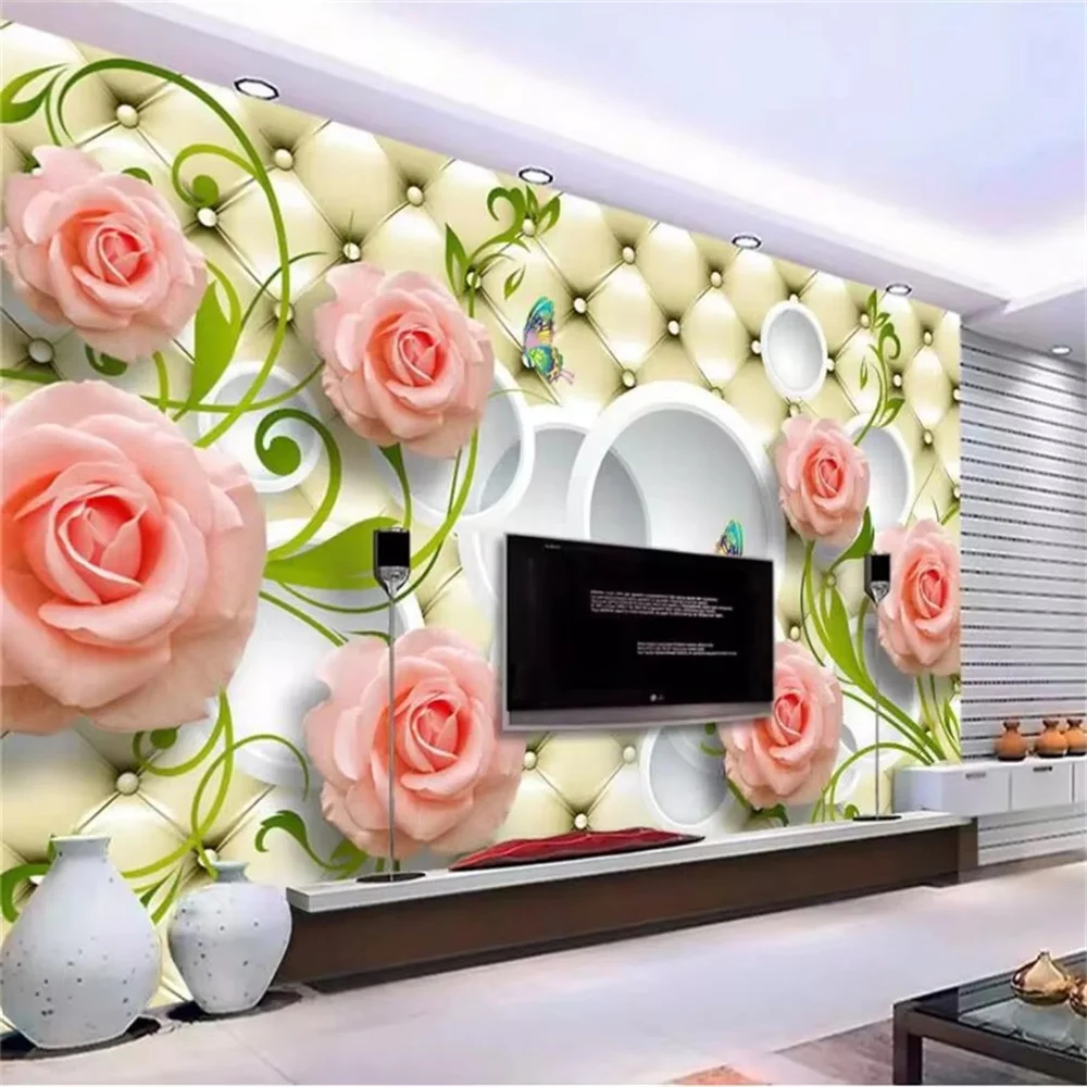 Custom wallpaper 3D solid обои murals rose vine living room bedroom sofa background wall circle blue rose wallpapers home decor