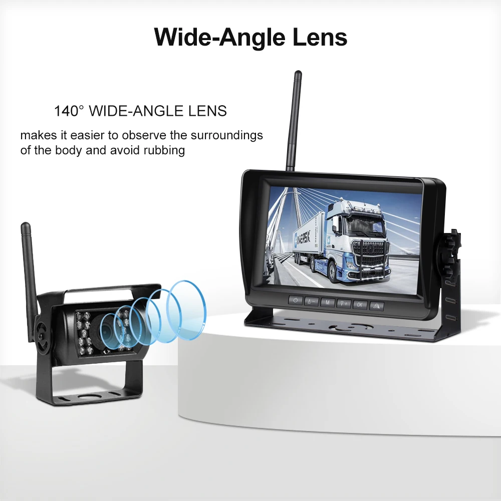 

7-дюймовый беспроводной монитор для грузовиков с водонепроницаемыми камерами заднего вида, ночным видением и Wi-Fi 2.4G для грузовиков и автобусов, помощь при движении задним ходом