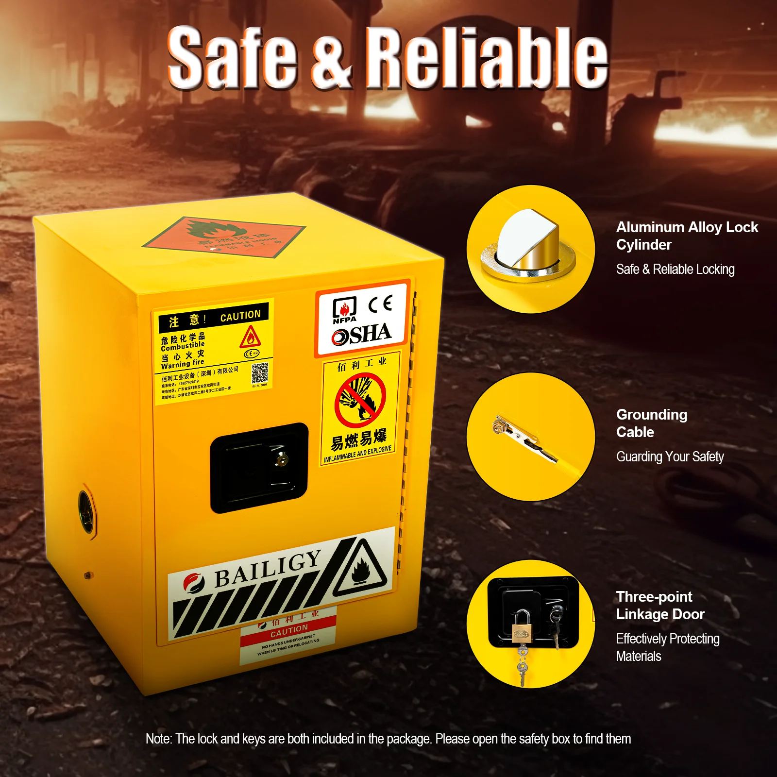 

4 Gallons Safety Cabinet Fire Protection Steel Plate Cabinet Flammable Materials Storage Rack Yellow Hazardous Storage Cabinet