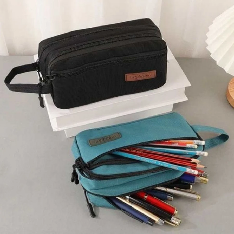 Portable Oxford cloth pencil bag Three-layer large-capacity office desk storage bag Multifunctional school supplies stationery