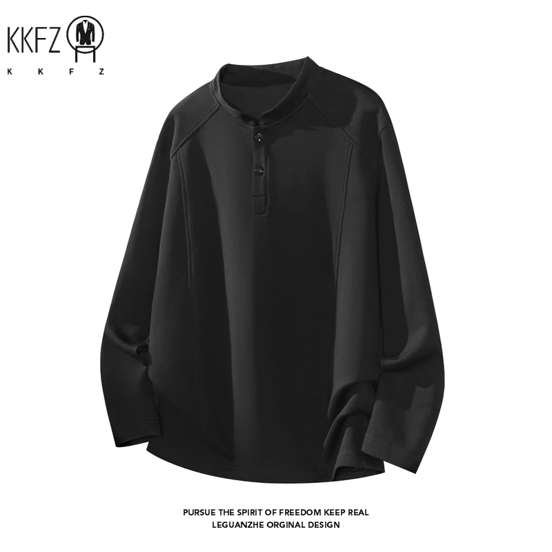 Male Raglan Sleeve Henley Pullover Stand Collar Two Button Long Sleeve Breathable Fabric Casual Travel Garment - view 4