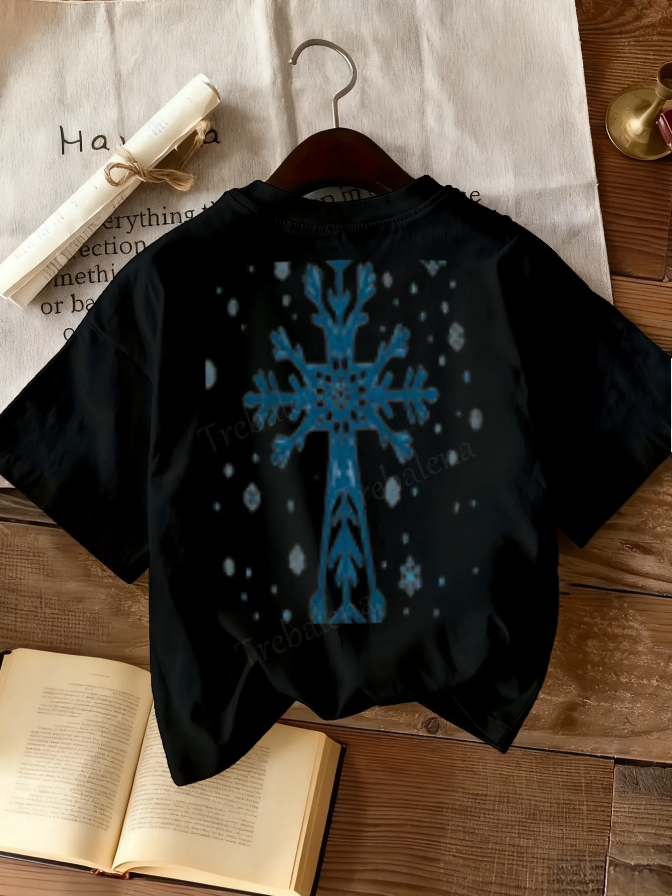 T-shirt da donna T-shirt da donna con stampa fiocco di neve blu, top alla moda invernale