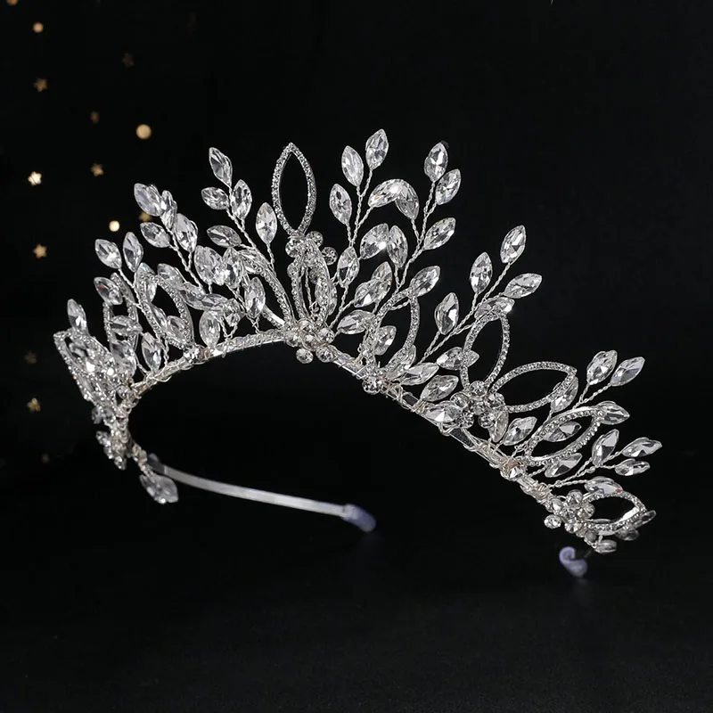 SLBRIDAL Handgefertigte Strass-Kristall-Perlen Braut-Tiara Stirnband Hochzeit Brautjungfern-Krone Frauen Mädchen Haarschmuck Accessoires – Detail 10