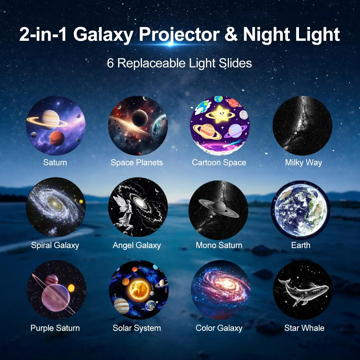 2-in-1 USB Ambient Light Replaceable Multi-lamp Films Atmosphere Multiple Scenes Adjustable Focus With Night Lighting Function