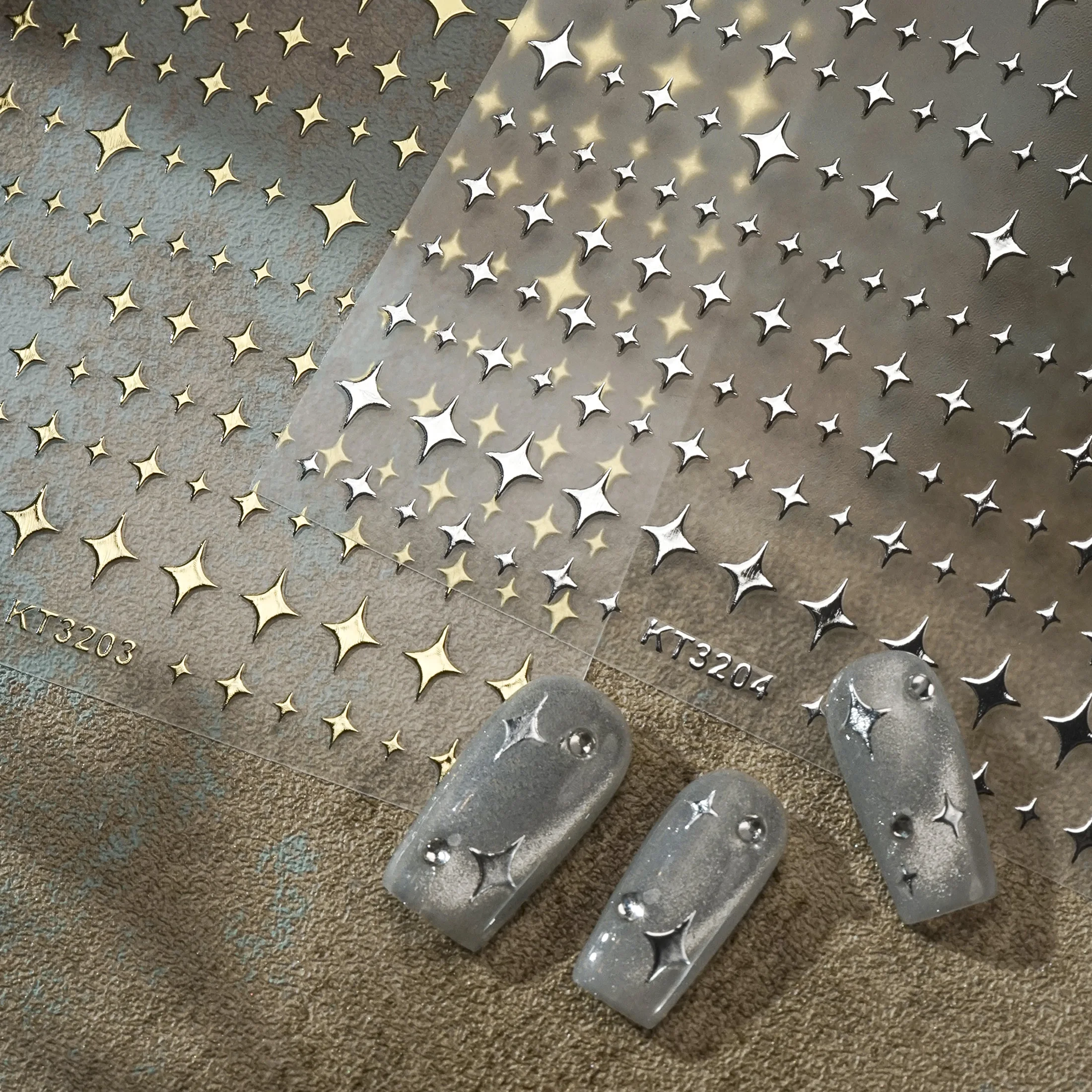 Autocollants pour ongles 3D en métal argent doré Starburst, 1 pièce, décalcomanies de décoration pour Nail Art français Y2K, pointes de Nail Art, charme pour ongles