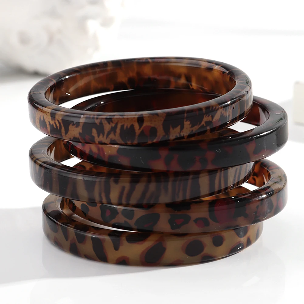 Vintage Leopard Runde Harz Armreif Armbänder für Frauen Acryl Geometrische Leopard Print Manschette Armreifen 2026 Mode Schmuck – Detail 1