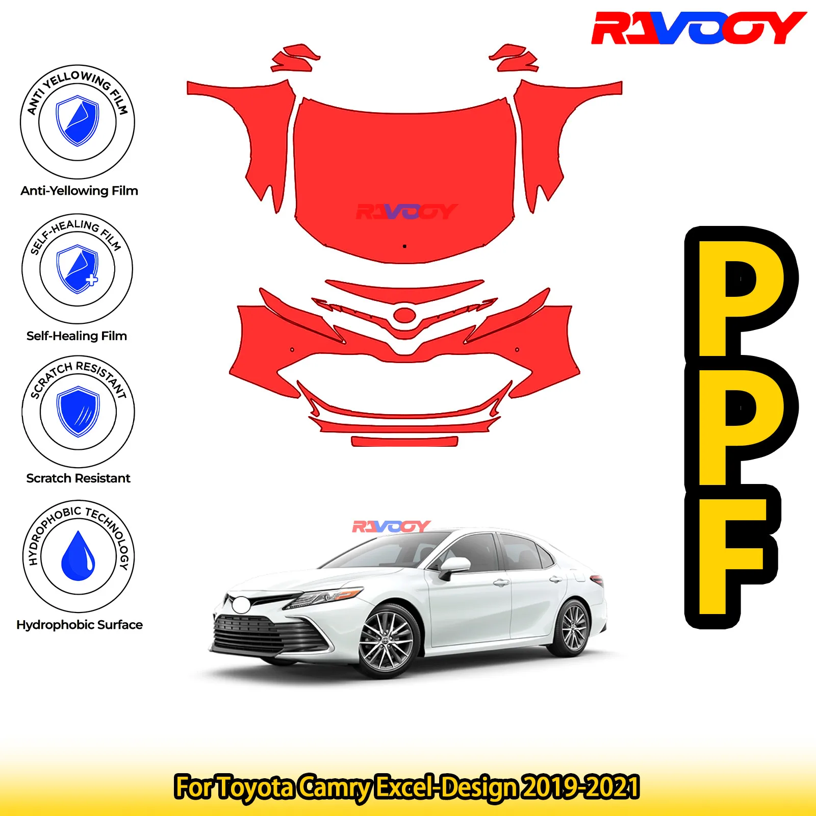 

For Toyota Camry Excel-Design 2019-2021 Glossy Matte Black Precut front PPF Kit Paint Protection Film