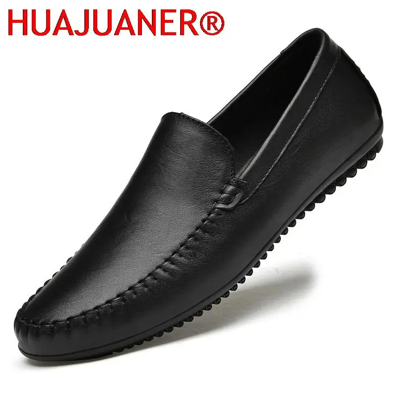 

New Men Casual Slip On Shoes Genuine Leather Luxury Loafers Men Shoe Brand Anti Slip Driving Shoes For Men Flats Casual Footwear