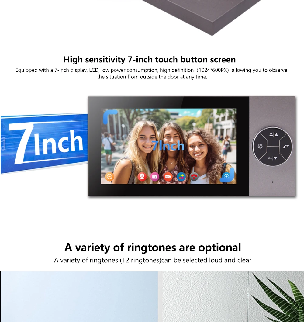 AHD فيلا تويا فيديو باب الهاتف الخليوي 7 "واي فاي تويا الذكية فيديو نظام اتصال داخلي 1080P جرس باب يتضمن شاشة عرض فيديو أطقم