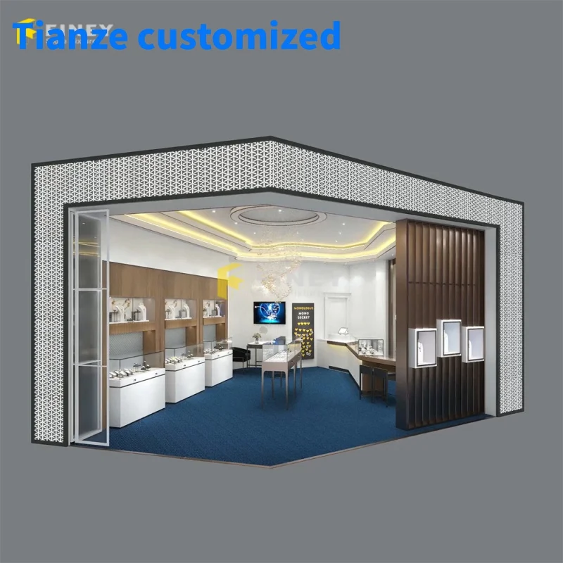 （customized）Custom  Modern High End Jewelry Store Interior Decor Layout Design Wood Furniture Showcase Jewelry Store And Cou